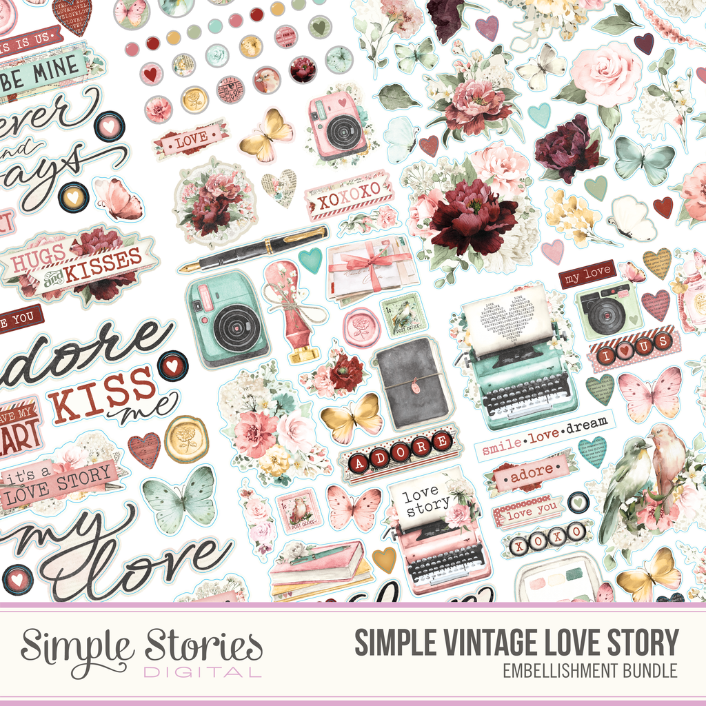 Simple Vintage Love Story Digital Embellishment Bundle