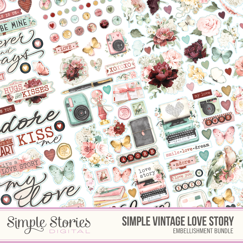 Simple Vintage Love Story Digital Collection Kit