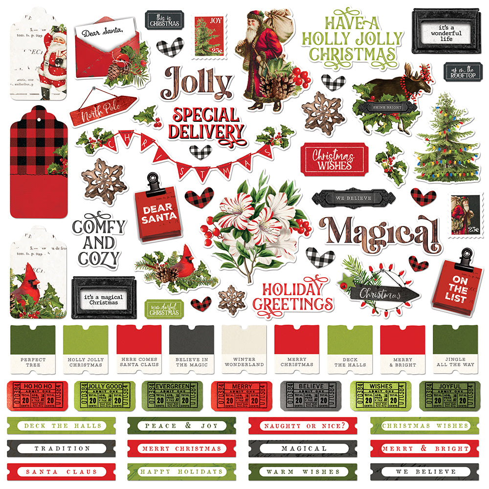 Simple Vintage Christmas Lodge - Cardstock Stickers