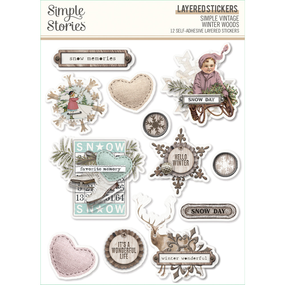 Simple Vintage Winter Woods - Layered Stickers