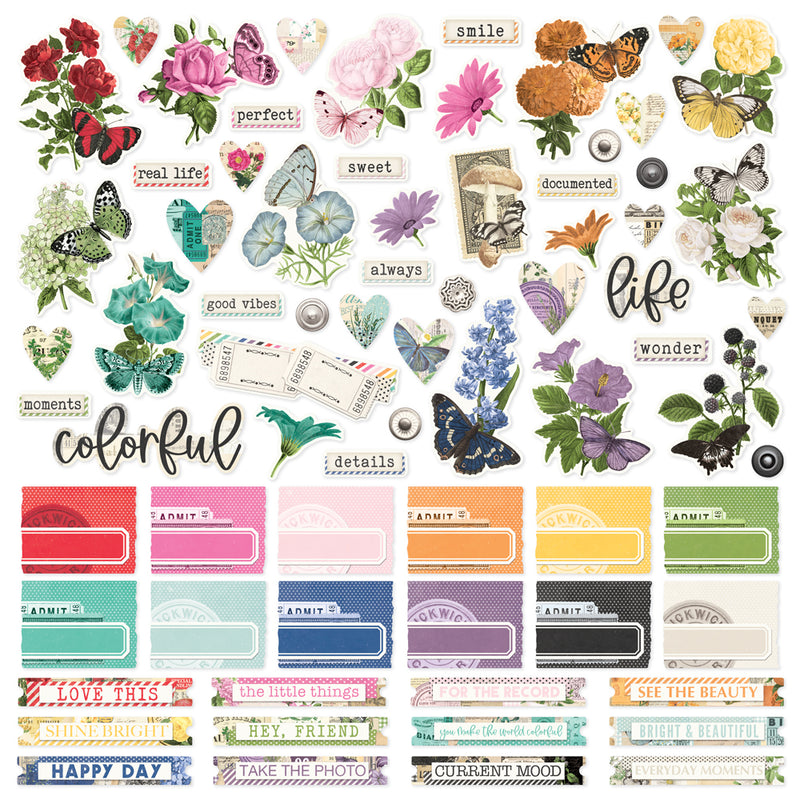 Simple Vintage Essentials Color Palette- Foam Stickers Butterfly & Floral