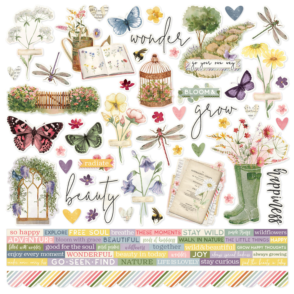 Simple Vintage Meadow Flowers  - Cardstock Stickers