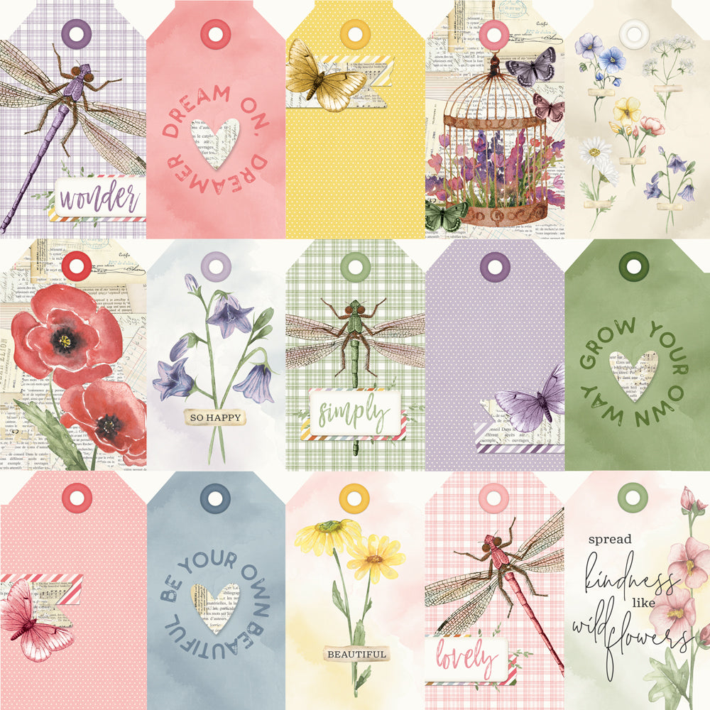 Simple Vintage Meadow Flowers - Tag Elements