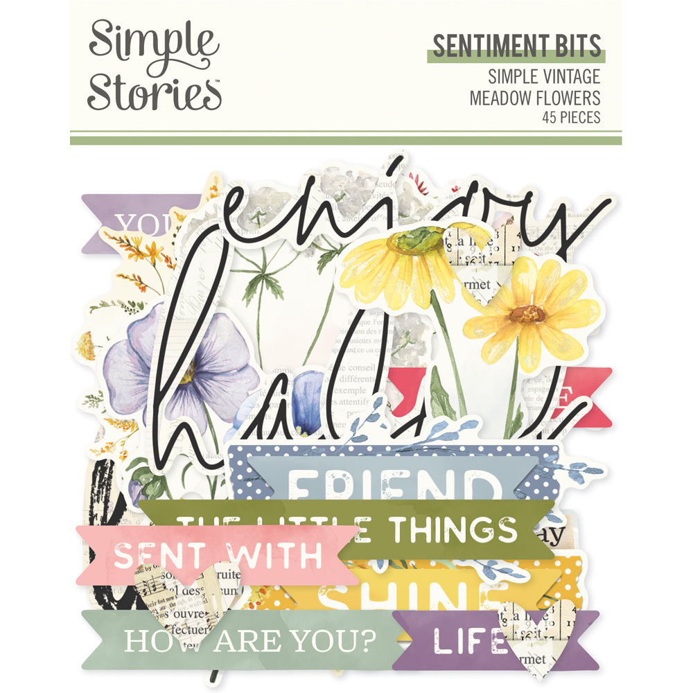 Simple Vintage Meadow Flowers - Sentiment Bits & Pieces