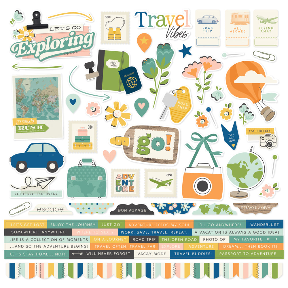 Happy Travels Cardstock Stickers - 12 pack