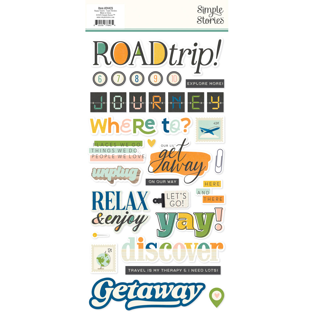 Happy Travels Foam Stickers - Unit of 6