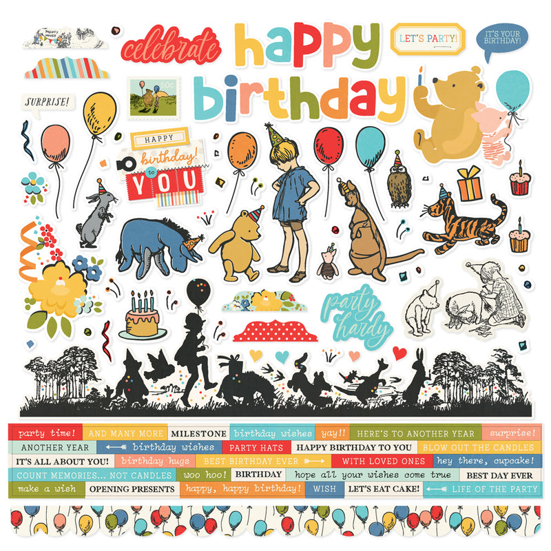 Say Cheese Classic Pooh Birthday Cardstock Stickers - 12 pack