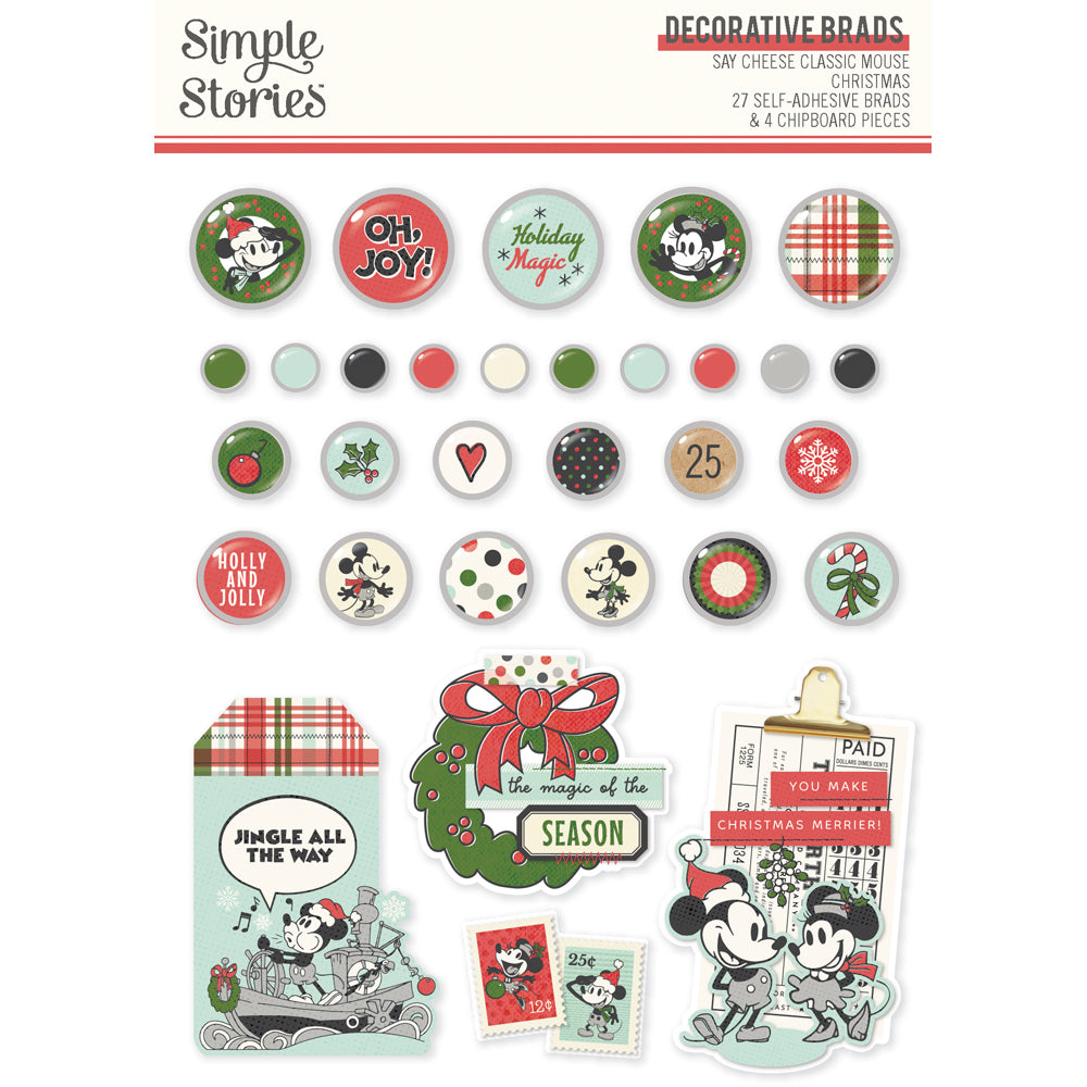 Say Cheese Classic Mouse Christmas Decorative Brads - Unit of 6