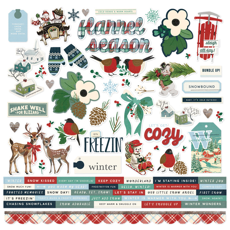 Simple Vintage Flannel Season Cardstock Stickers - 12 pack