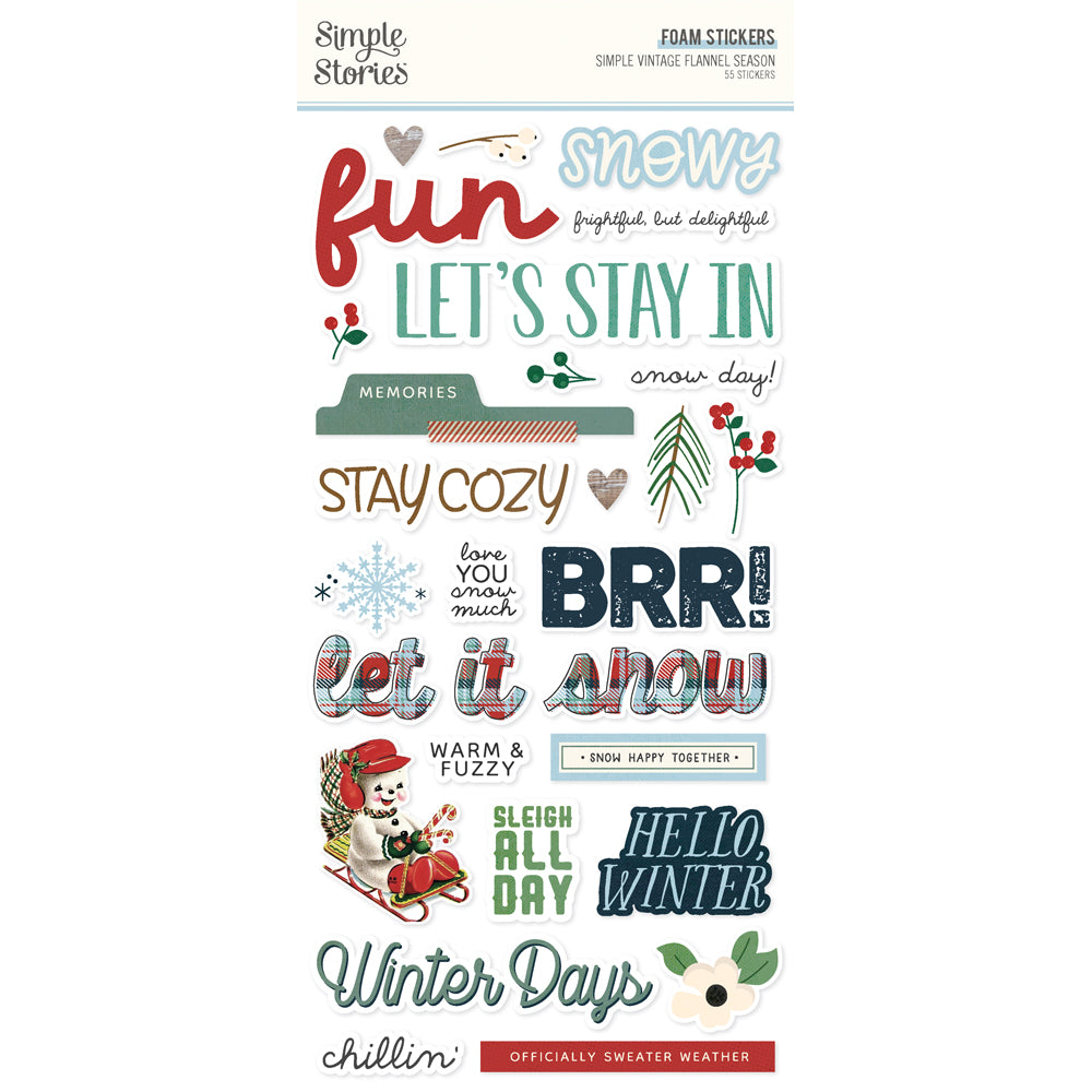 Simple Vintage Flannel Season Foam Stickers - Unit of 6
