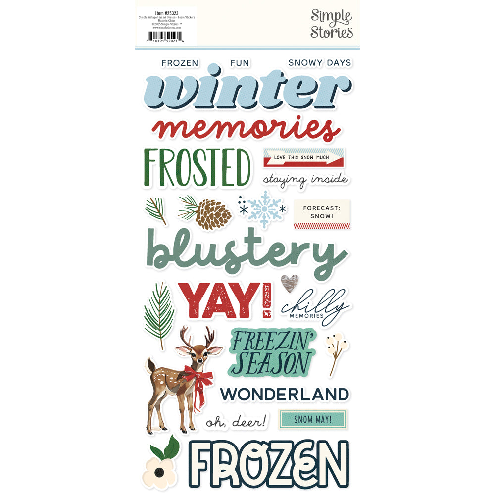 Simple Vintage Flannel Season Foam Stickers - Unit of 6