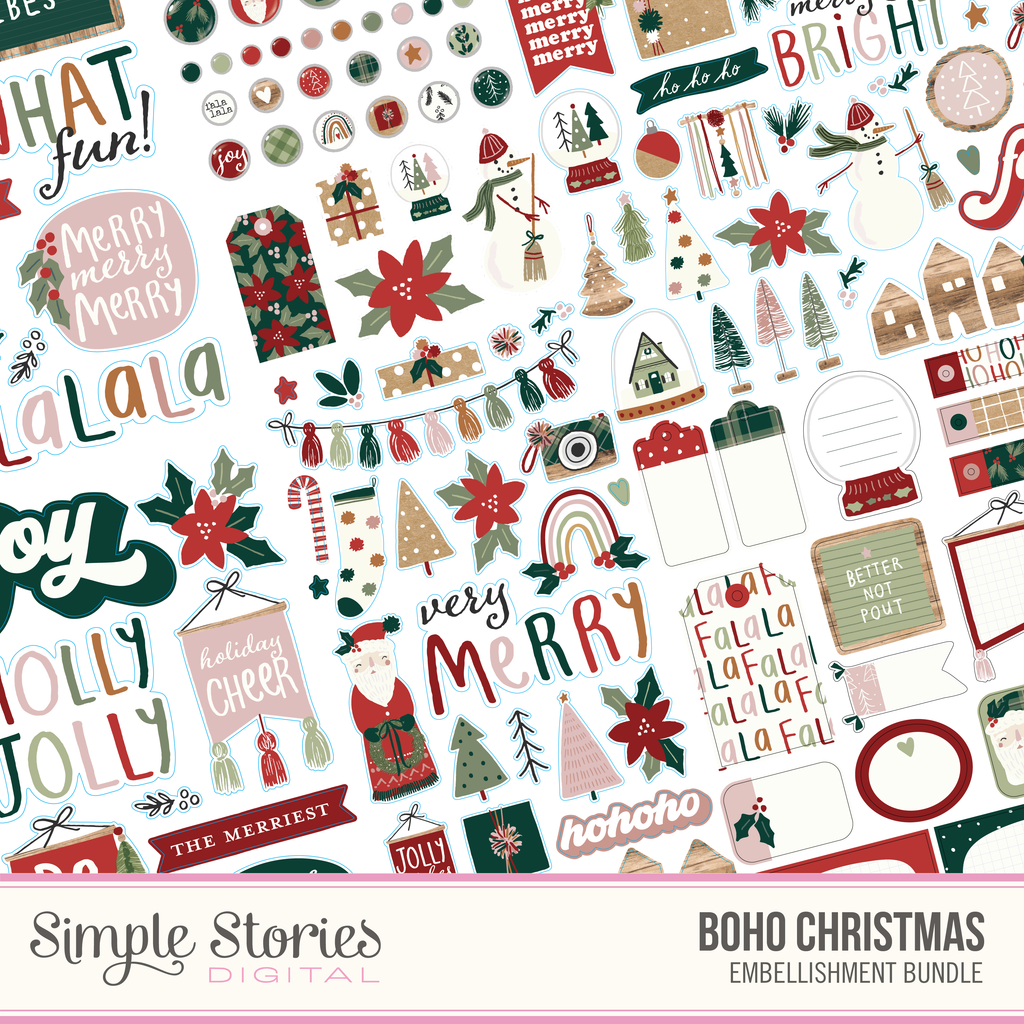 Boho Christmas Digital Embellishment Bundle