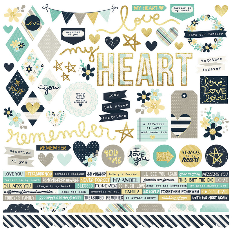Heart 12x12 Paper - Teal/Gold