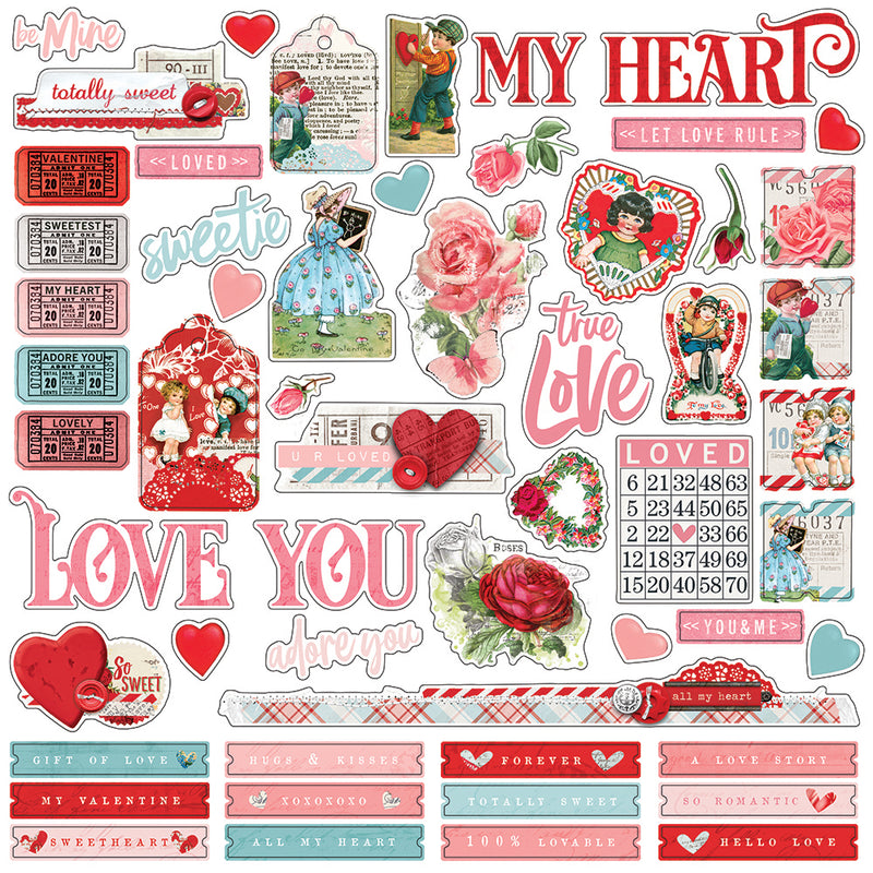 Simple Vintage My Valentine 12x12 Paper - Roses are Red