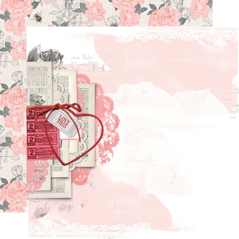 Simple Vintage My Valentine 12x12 Paper - Rose/Lace Dots