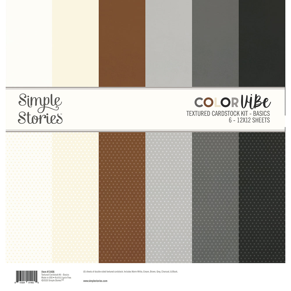Simple Stories Color Vibe Double-Sided Cardstock 12x12 Charcoal Basics