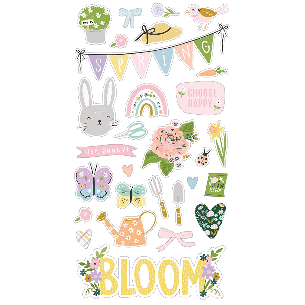Bunnies + Blooms - 6x12 Chipboard