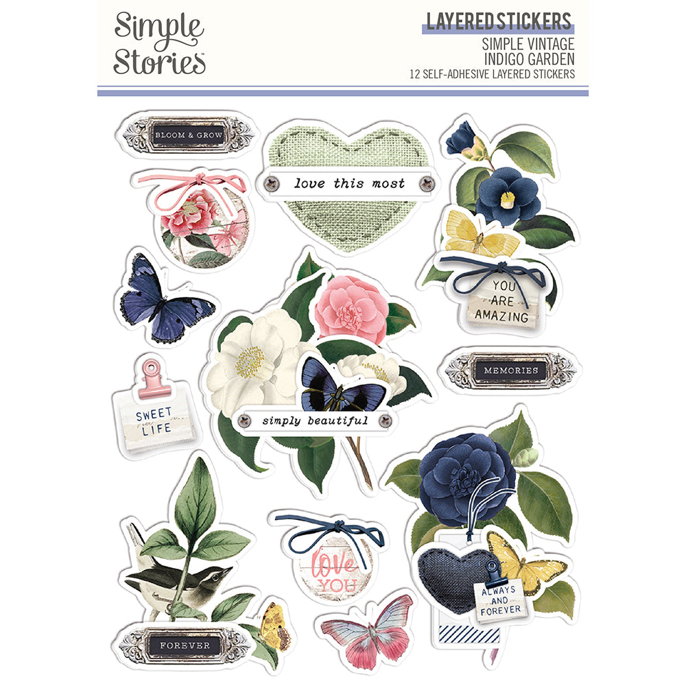 Simple Vintage Indigo Garden - Layered Stickers