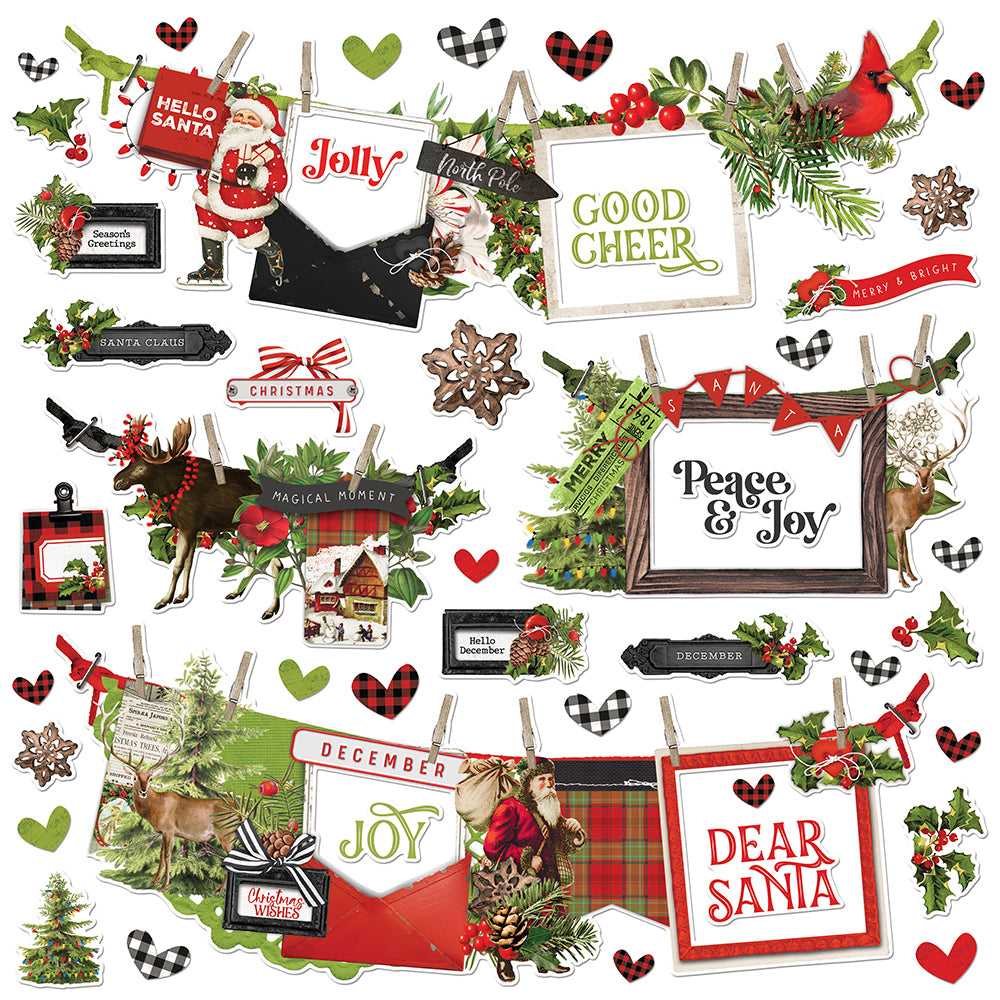 Simple Vintage Christmas Lodge Chipboard Stickers 6X12- - 810079986613