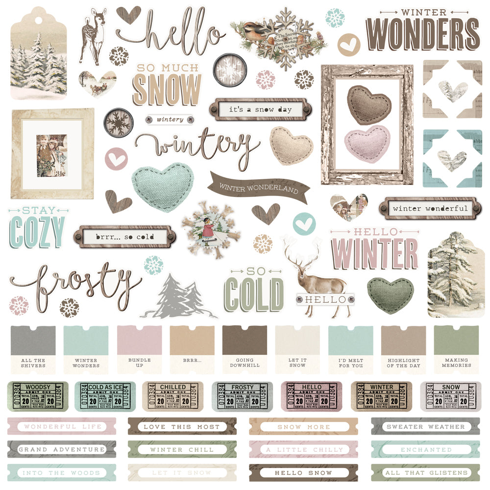 Simple Vintage Winter Woods - Cardstock Stickers