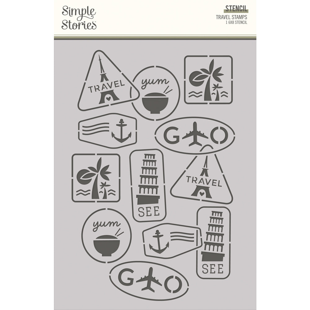 Here + There - 6x8 Stencil -  Travel Stamps