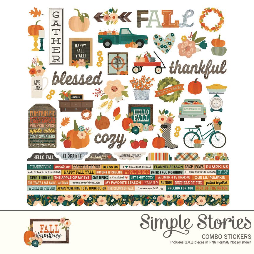 Fall Farmhouse Mini Sticker Pack - 386 Seasonal Stickers For Scrapbooking & Crafts